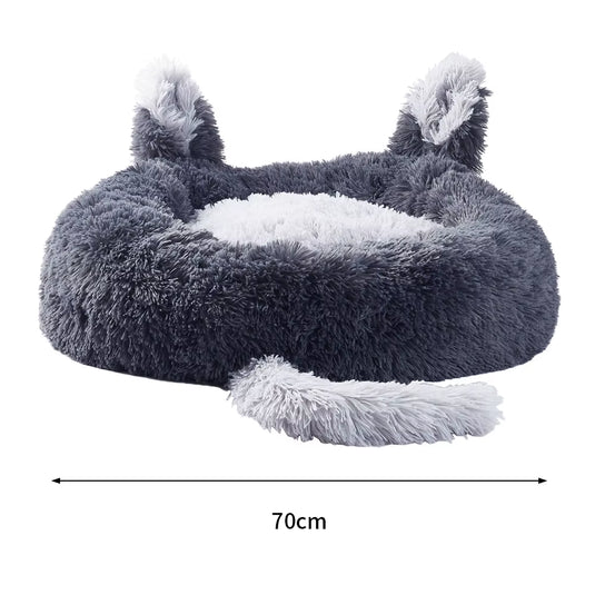 Dark Grey 70Cm round Plush Pet Dog Cat Bed with Cute Ears