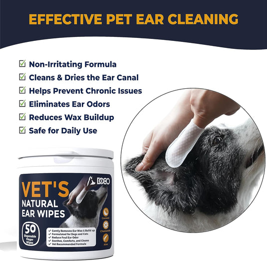 DOCO Dog Ear Wipes - All Natural Finger Veterinary Pet Ear